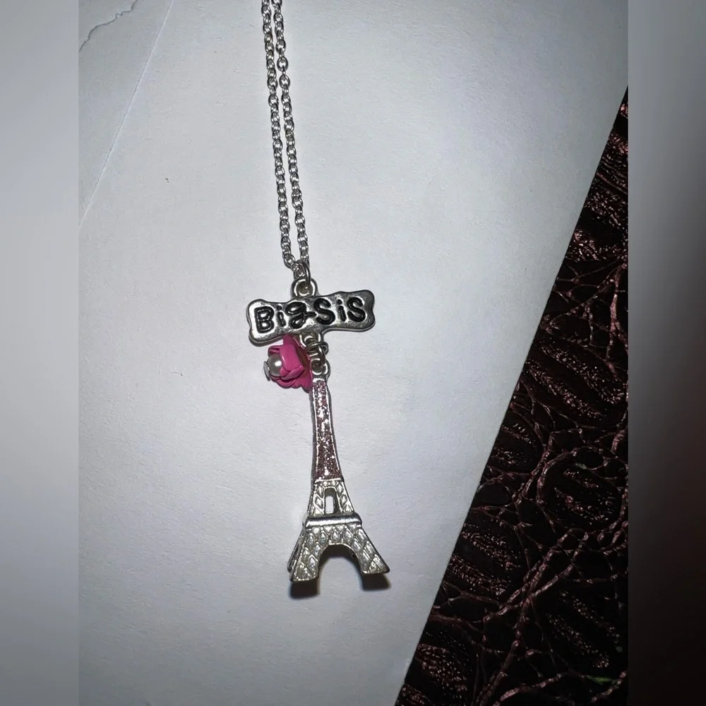 Big sis big sister necklace from Claire’s chain pendant Eiffel Tower sparkly